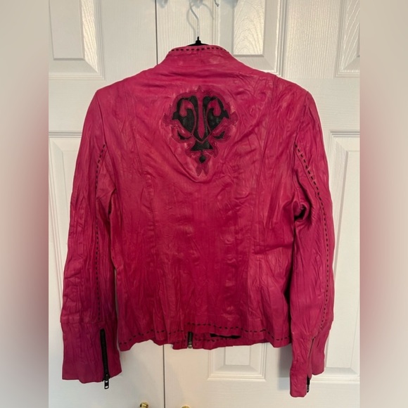 Royal Underground Hot Pink Leather Crinckle Jacket Size Medium - Picture 2 of 7